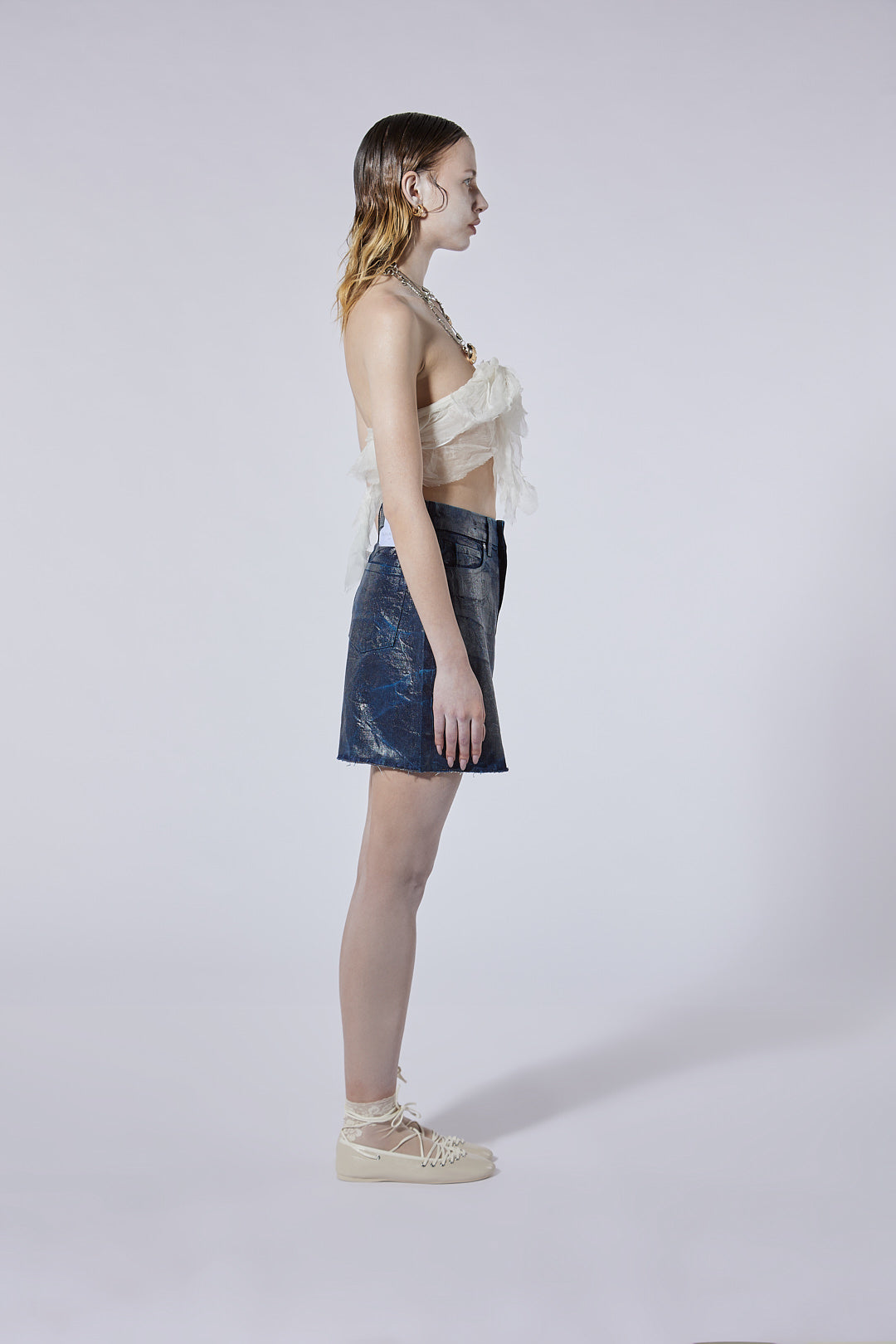The High Mini Skirt in Blueberry Wash